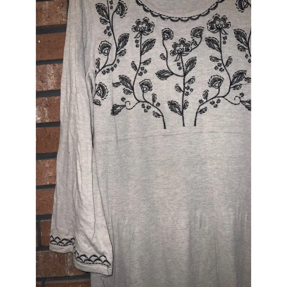 Style & Co Womens‎ Beige Long Sleeve Dress Black Floral Embroidery Size 0X - Picture 2 of 4